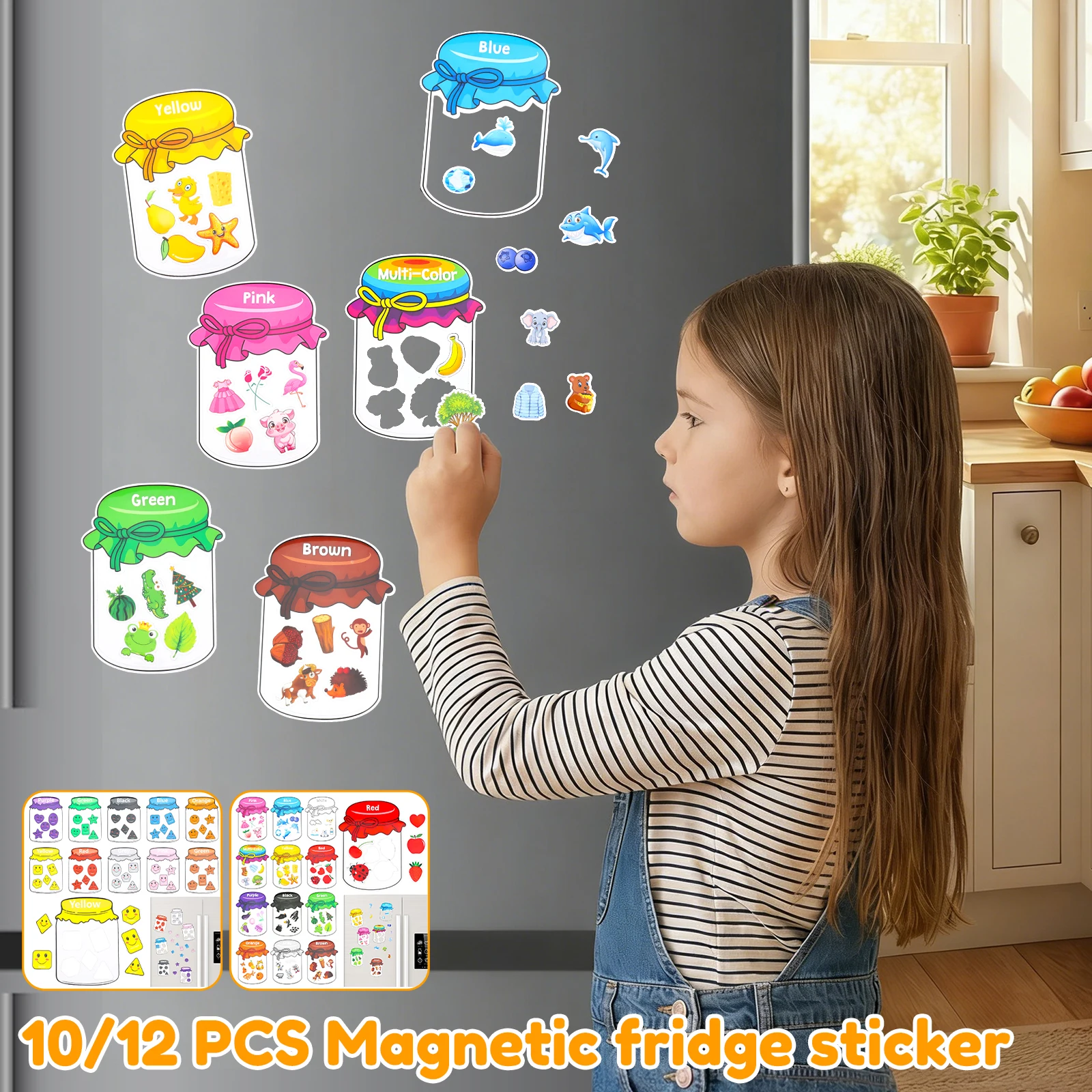 Kids Toys 2 Year Old - 12/10Pcs Color Sorting Fridge Magnets Safe