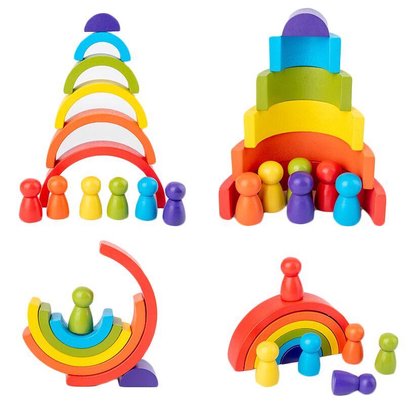 Wooden Blocks Stacking - DIY Children's Wooden rainbow Toy Creative