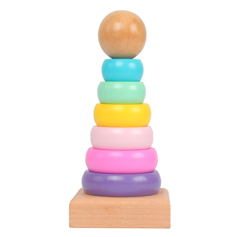 Wooden Blocks Stacking - Children Rainbow Tower Ferrule Wooden Toy