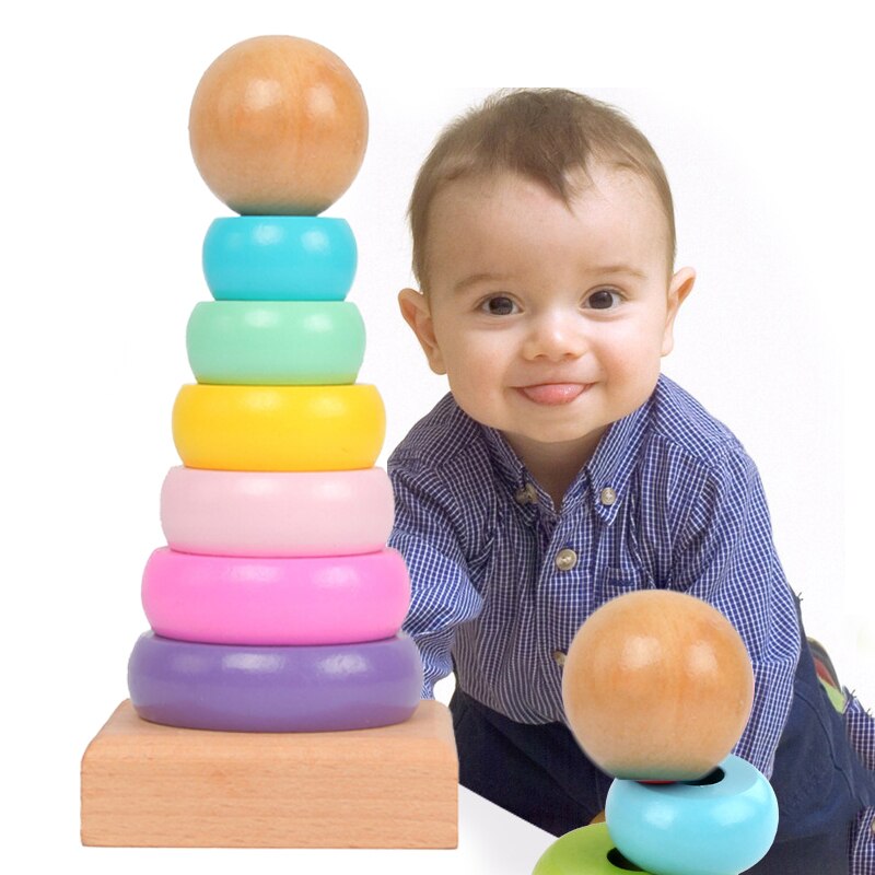 Children Rainbow Tower Ferrule - Wooden Blocks Stacking ulasan dan harga