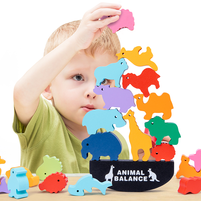 Montessori Children Wooden Ani - Wooden Blocks Stacking ulasan dan harga