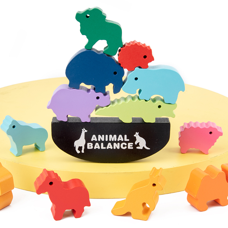 Montessori Children Wooden Ani - Wooden Blocks Stacking ulasan dan harga