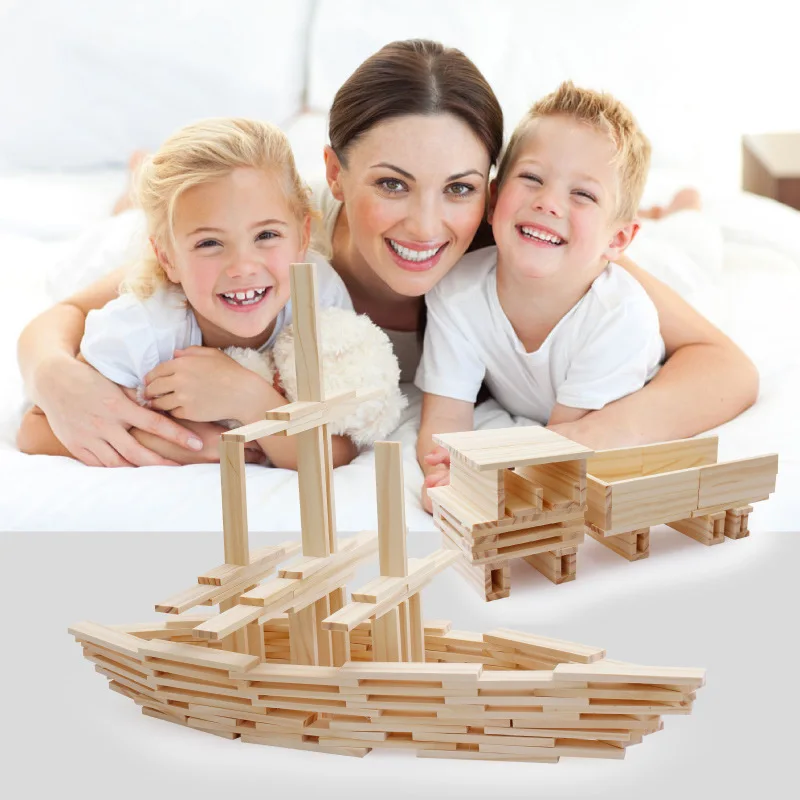 100PCS Classic Wooden Building - Wooden Blocks Stacking ulasan dan harga